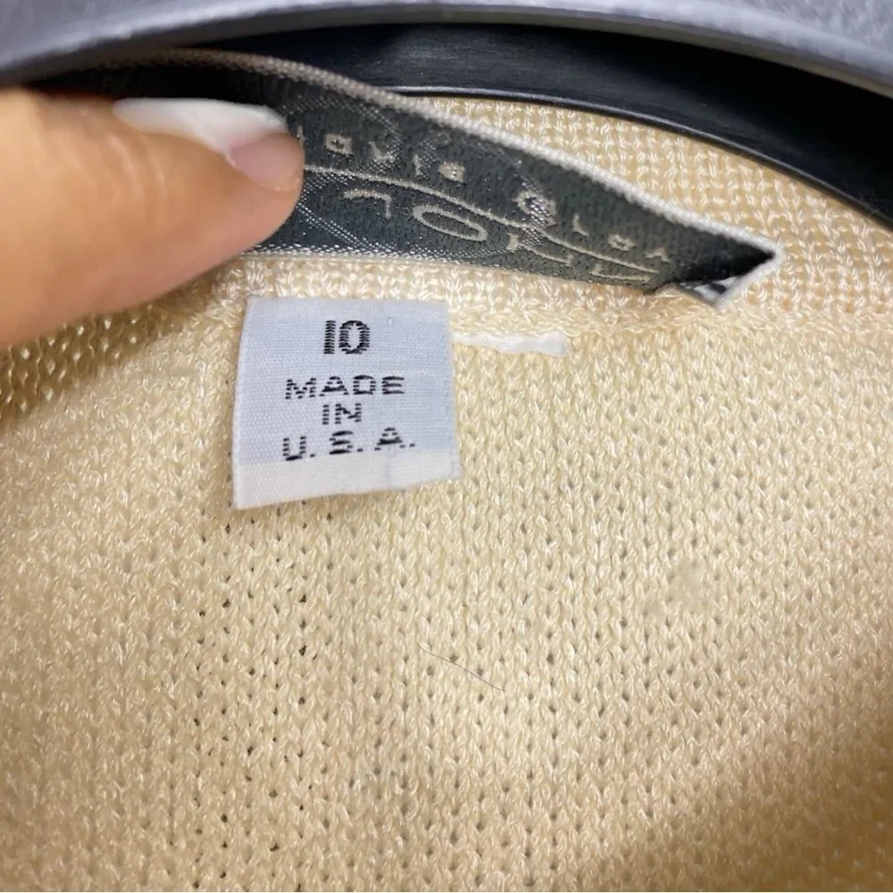 St. John by Marie Gray cropped cream tweed full zip short sleeve blazer size 10